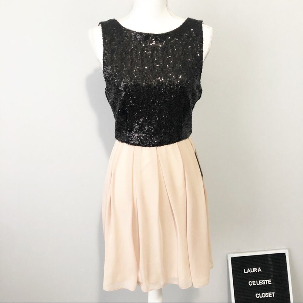Arden B black sequin nude backless dress medium party cocktail